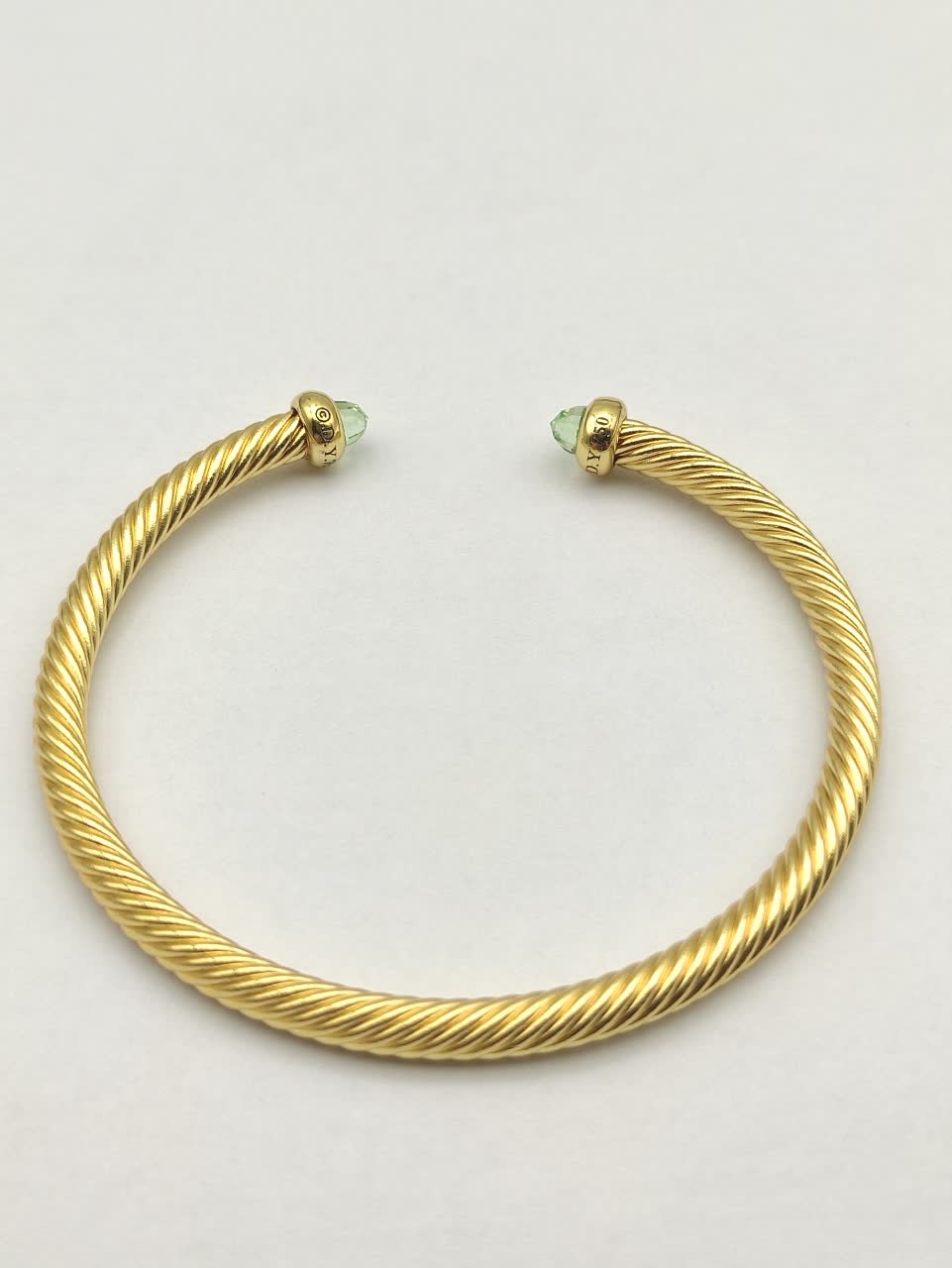 David Yurman Gold Tone Wire Bangle Bracelet with Green Stones